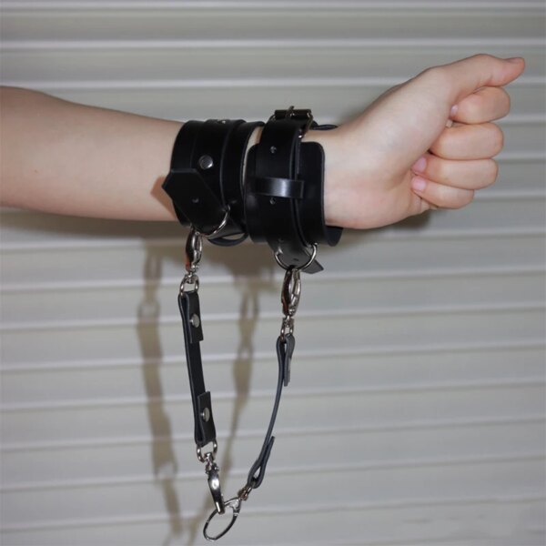 Adult Sex Handcuffs Restraint Game Leather Erotic Accessories Black Bracelet Adjustable Porn Manacles Couple Bondage Lingerie