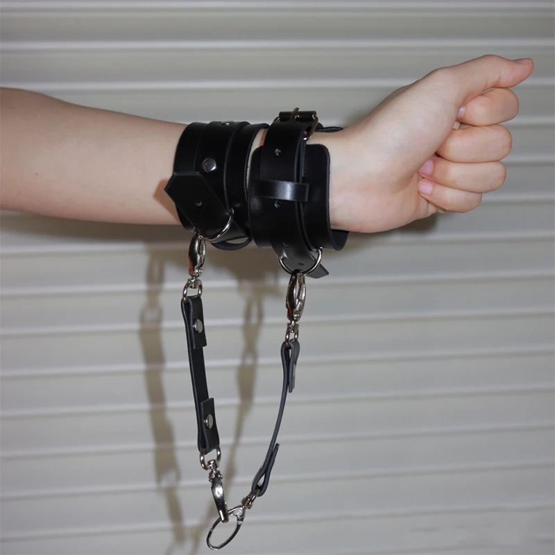 Adult Sex Handcuffs Restraint Game Leather Erotic Accessories Black Bracelet Adjustable Porn Manacles Couple Bondage Lingerie