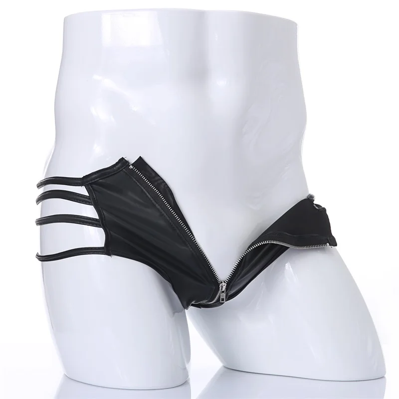 Men's Sexy Underwear Zipper Open Thong BDSM Men's Seat Belt BDSM Sissy Clothing Low Rise Thin Line Panties Men Gay