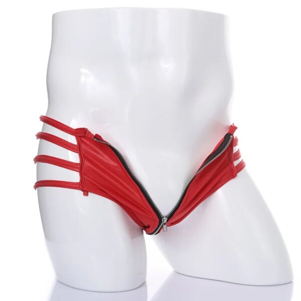 Men's Sexy Underwear Zipper Open Thong BDSM Men's Seat Belt BDSM Sissy Clothing Low Rise Thin Line Panties Men Gay