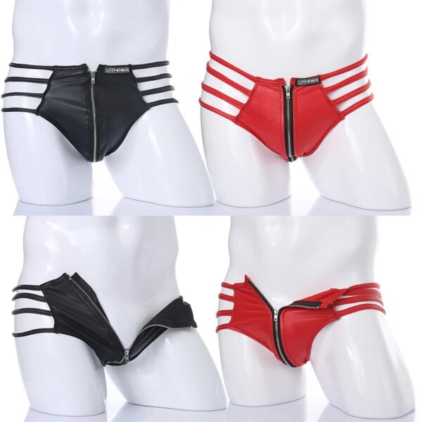 Men's Sexy Underwear Zipper Open Thong BDSM Men's Seat Belt BDSM Sissy Clothing Low Rise Thin Line Panties Men Gay