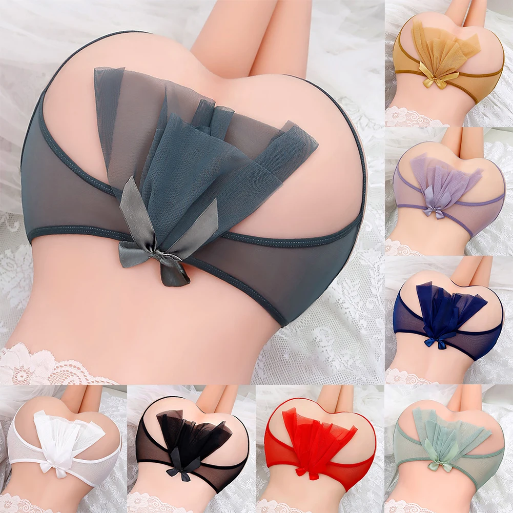 Women Open Butt G-string Open Crotch Underwear See Through Mesh Underpants Erotic Lingerie Bow Briefs Ladies Sex Panties