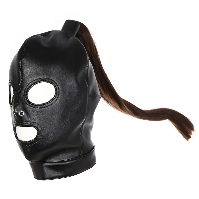 Role Play Steampunk Accessories of Unisex Leather Fetish Mask with Hair Ponytail Sexy Rave Festival Chest Belt Bondage Headgear Role Play Steampunk Accessories of Unisex Leather Fetish Mask with Hair Ponytail Sexy Rave Festival Chest Belt Bondage Headgear