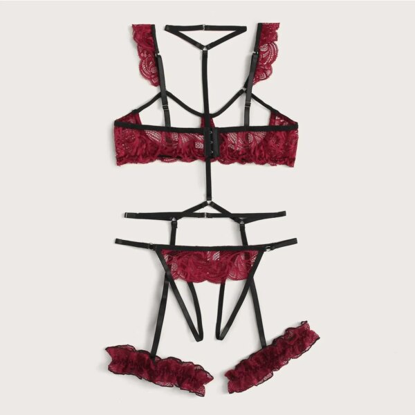 New Sexy Fashion Lace Lingerie Underwear Sleepwear Steel Ring Pajamas Garter Women Intimates Underwear Bra Panties Set Lingerie