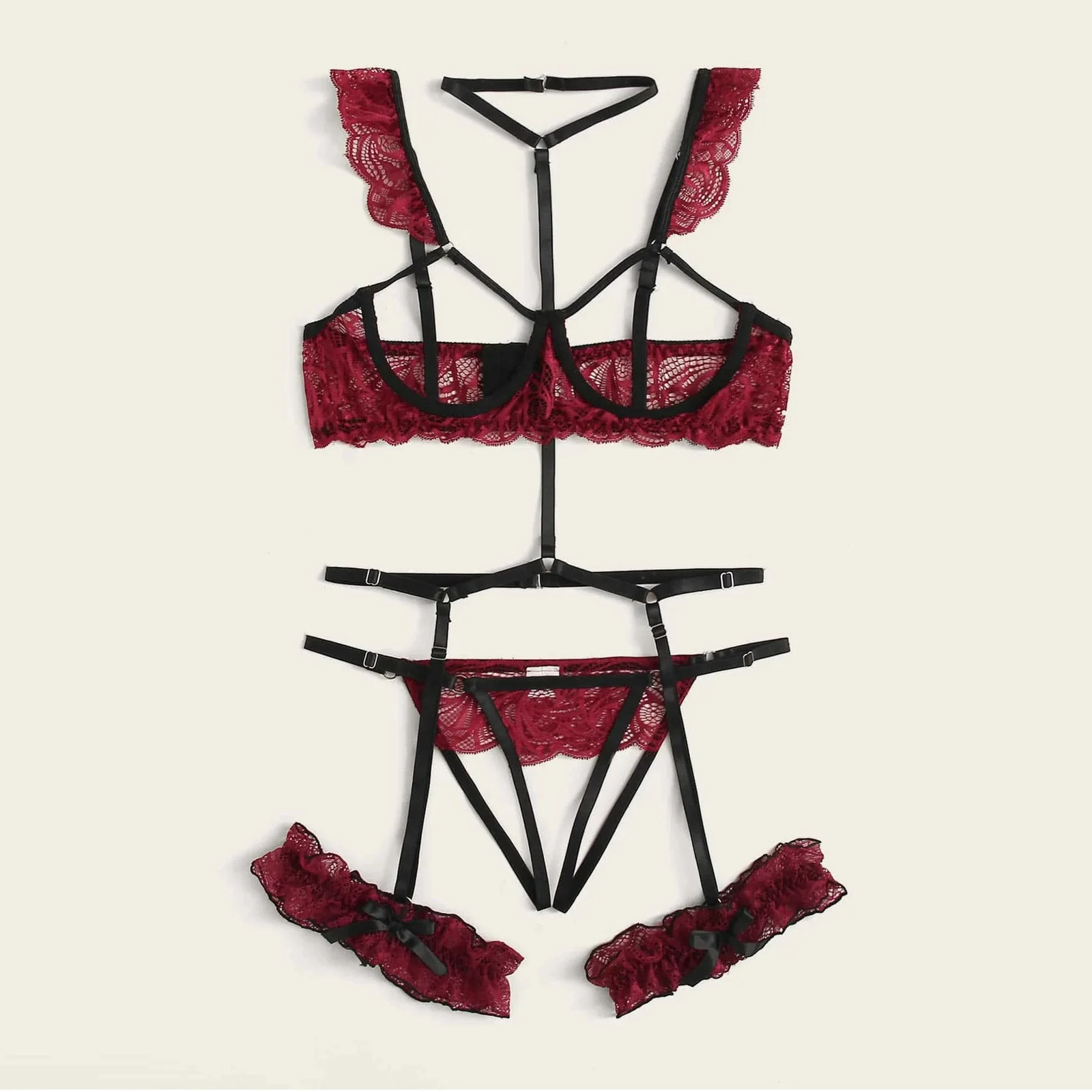 New Sexy Fashion Lace Lingerie Underwear Sleepwear Steel Ring Pajamas Garter Women Intimates Underwear Bra Panties Set Lingerie