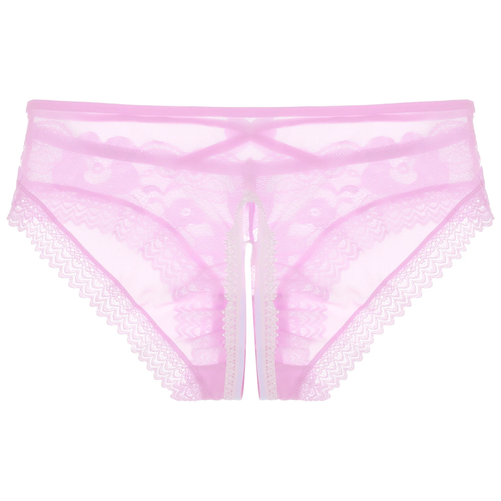Mens Sissy Ruffled Lace Panties Sexy Underwear Lace Thong Enhance Pouch Bikini Briefs Low Rise Crotchless and Open But Jockstrap