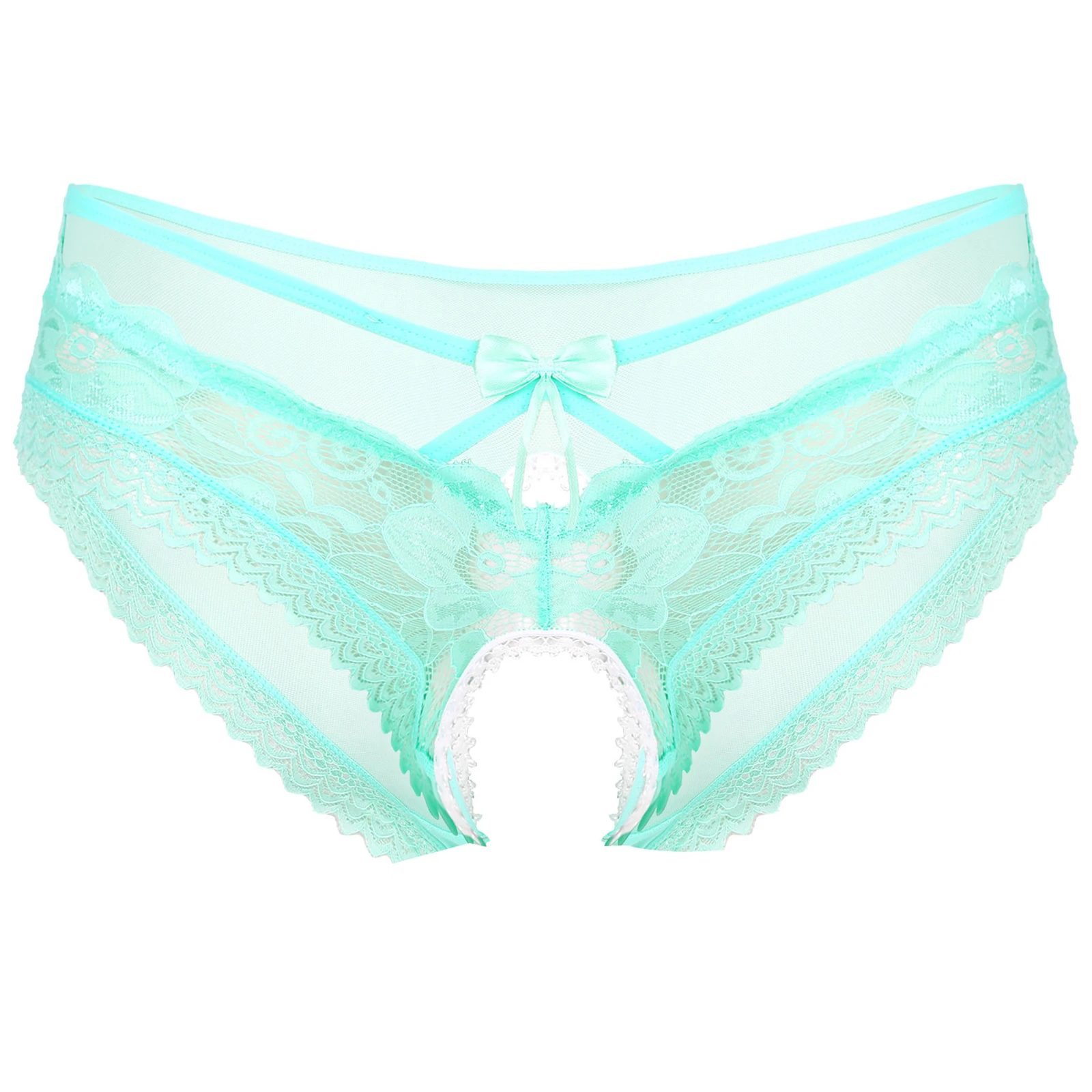 Mens Sissy Ruffled Lace Panties Sexy Underwear Lace Thong Enhance Pouch Bikini Briefs Low Rise Crotchless and Open But Jockstrap