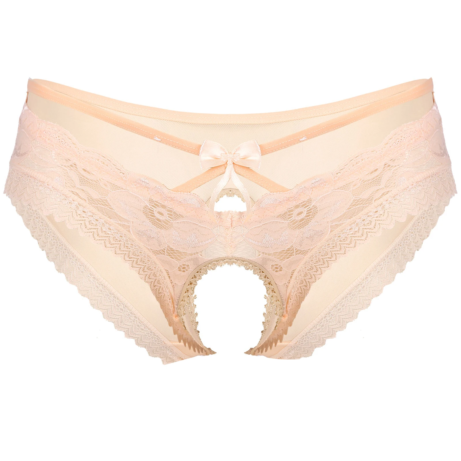 Mens Sissy Ruffled Lace Panties Sexy Underwear Lace Thong Enhance Pouch Bikini Briefs Low Rise Crotchless and Open But Jockstrap