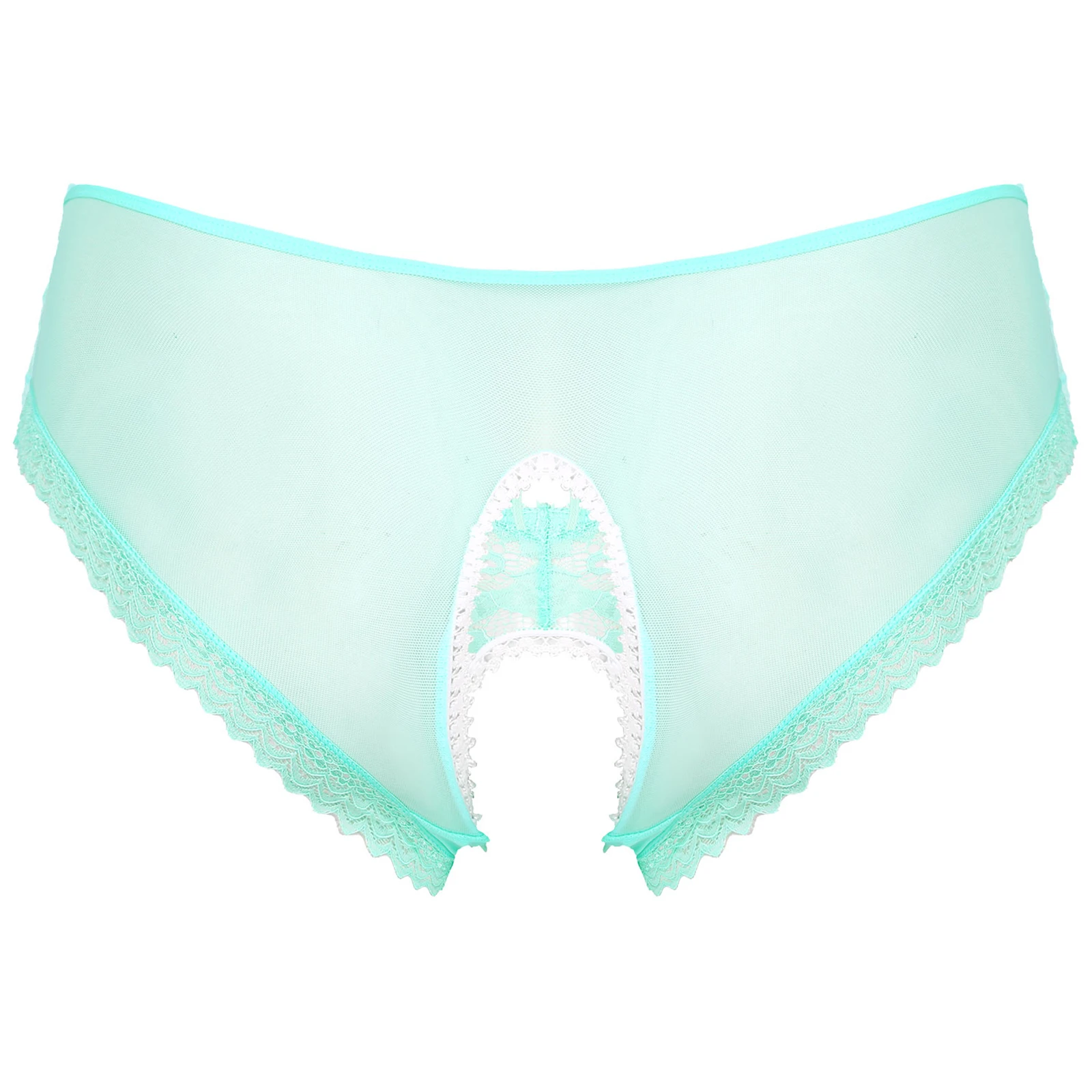 Mens Sissy Ruffled Lace Panties Sexy Underwear Lace Thong Enhance Pouch Bikini Briefs Low Rise Crotchless and Open But Jockstrap