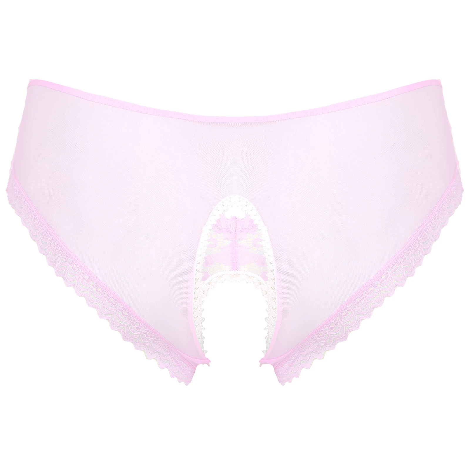 Mens Sissy Ruffled Lace Panties Sexy Underwear Lace Thong Enhance Pouch Bikini Briefs Low Rise Crotchless and Open But Jockstrap
