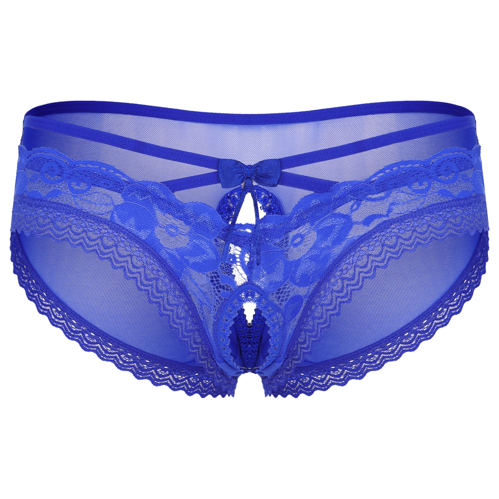 Mens Sissy Ruffled Lace Panties Sexy Underwear Lace Thong Enhance Pouch Bikini Briefs Low Rise Crotchless and Open But Jockstrap