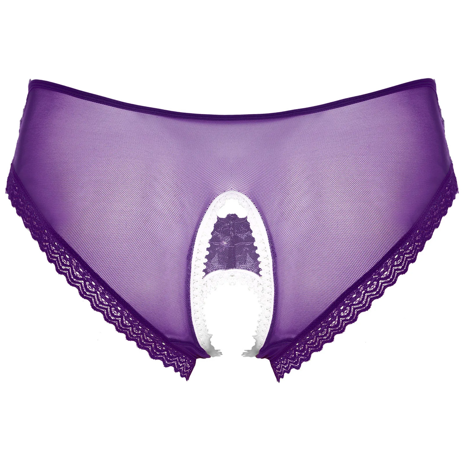 Mens Sissy Ruffled Lace Panties Sexy Underwear Lace Thong Enhance Pouch Bikini Briefs Low Rise Crotchless and Open But Jockstrap