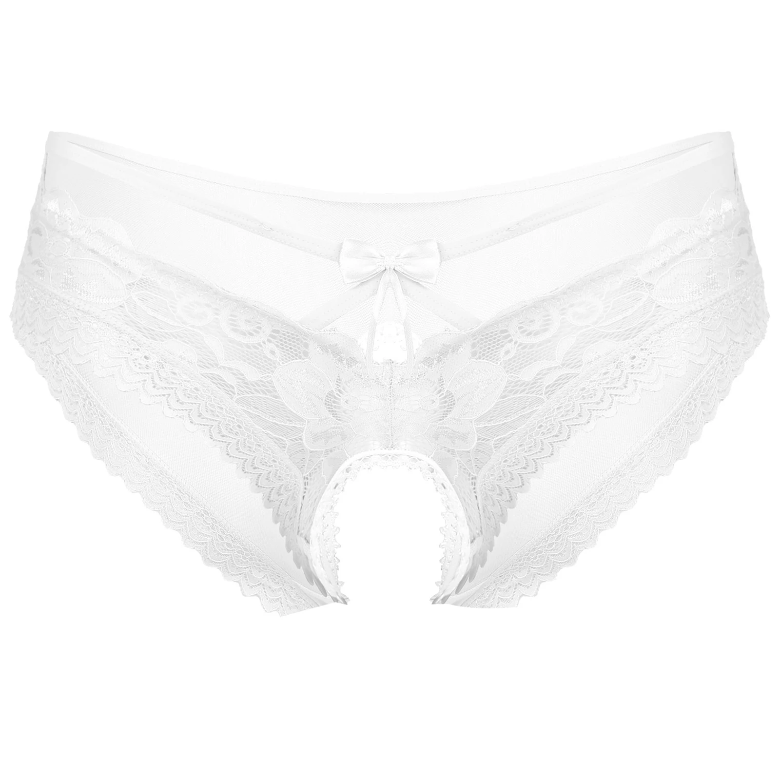 Mens Sissy Ruffled Lace Panties Sexy Underwear Lace Thong Enhance Pouch Bikini Briefs Low Rise Crotchless and Open But Jockstrap