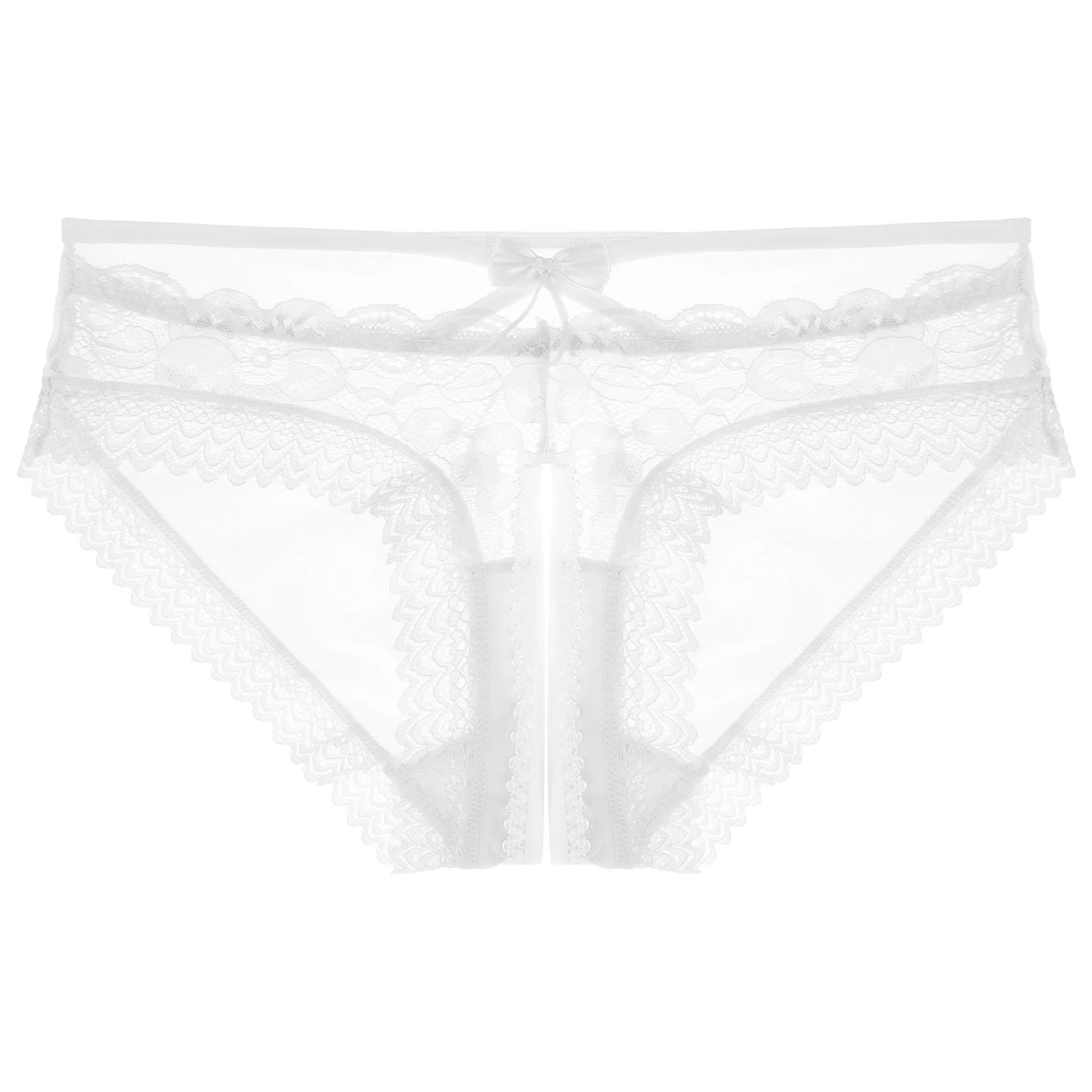 Mens Sissy Ruffled Lace Panties Sexy Underwear Lace Thong Enhance Pouch Bikini Briefs Low Rise Crotchless and Open But Jockstrap