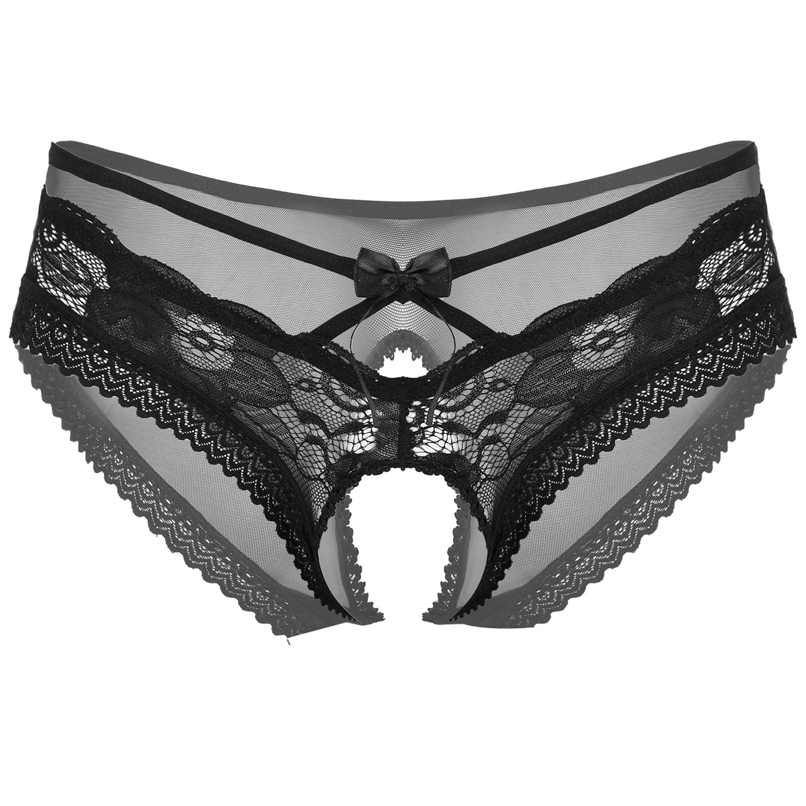 Mens Sissy Ruffled Lace Panties Sexy Underwear Lace Thong Enhance Pouch Bikini Briefs Low Rise Crotchless and Open But Jockstrap