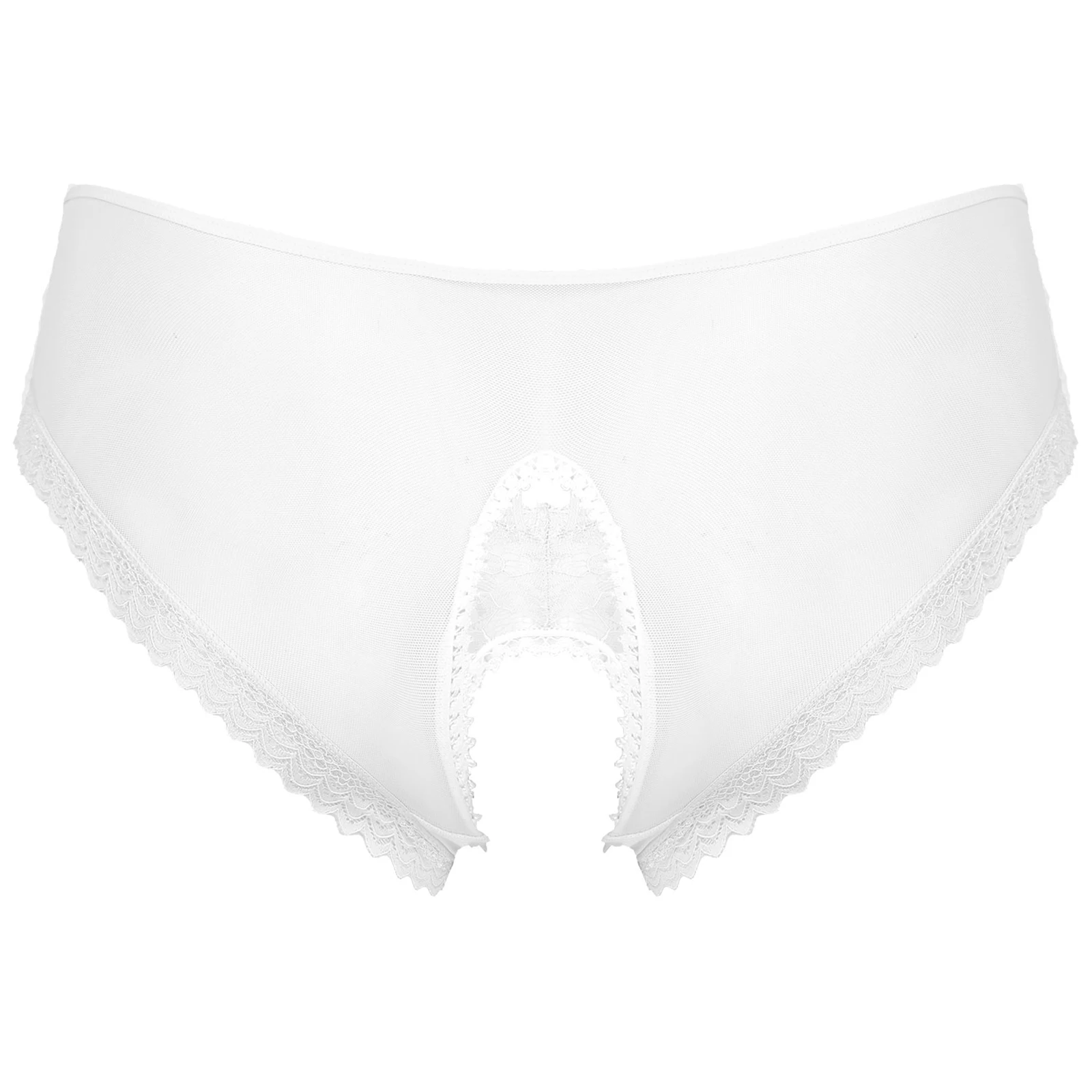 Mens Sissy Ruffled Lace Panties Sexy Underwear Lace Thong Enhance Pouch Bikini Briefs Low Rise Crotchless and Open But Jockstrap