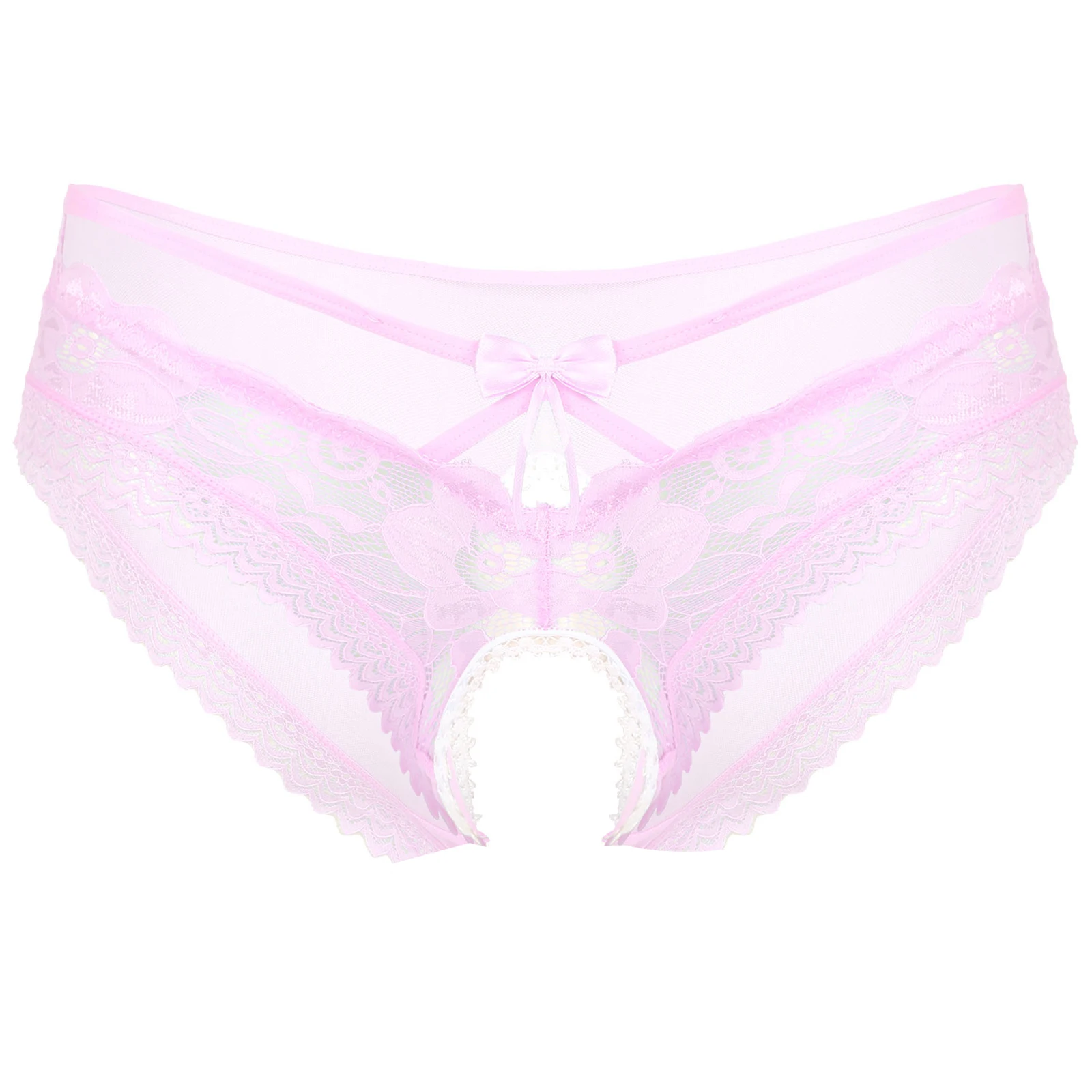 Mens Sissy Ruffled Lace Panties Sexy Underwear Lace Thong Enhance Pouch Bikini Briefs Low Rise Crotchless and Open But Jockstrap