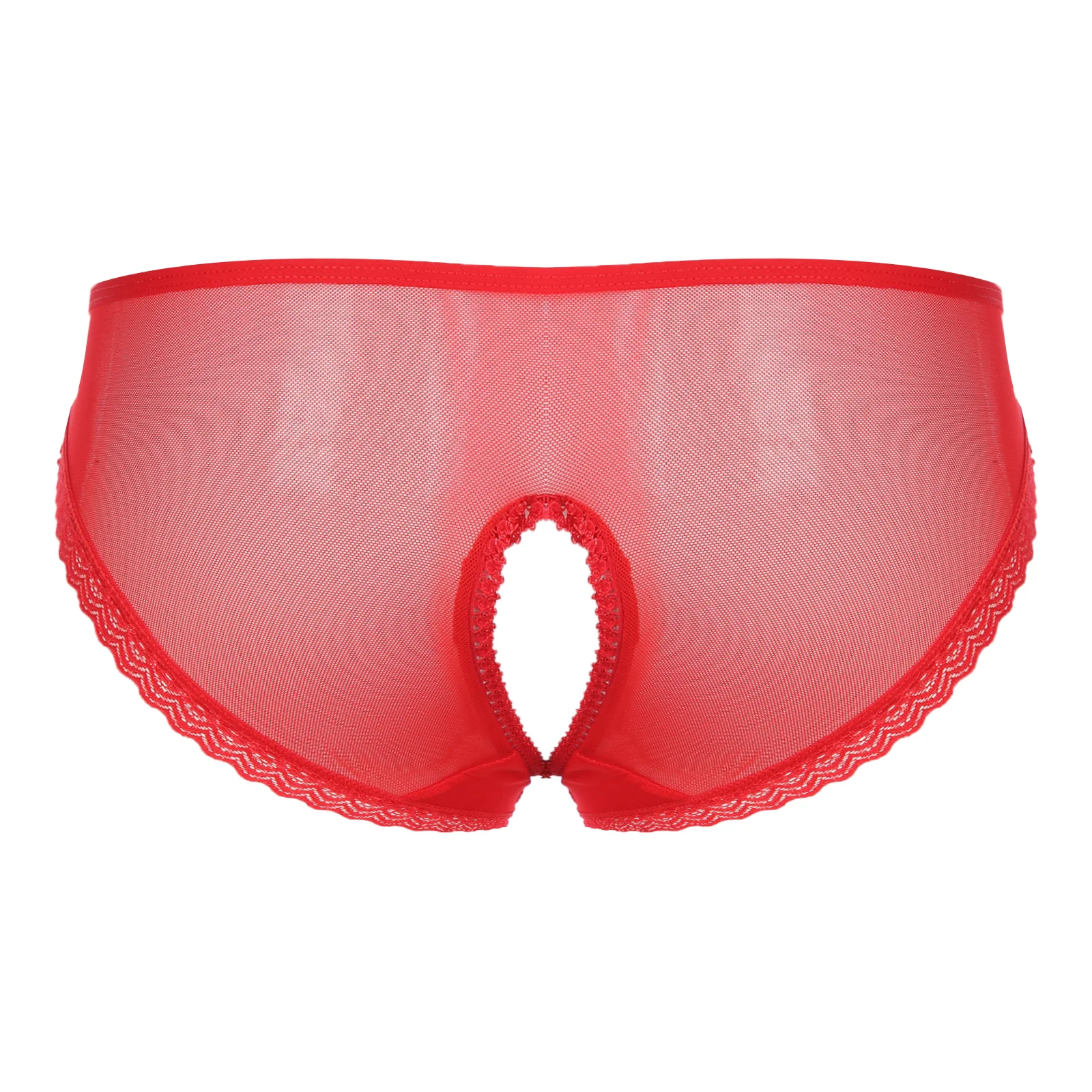 Mens Sissy Ruffled Lace Panties Sexy Underwear Lace Thong Enhance Pouch Bikini Briefs Low Rise Crotchless and Open But Jockstrap