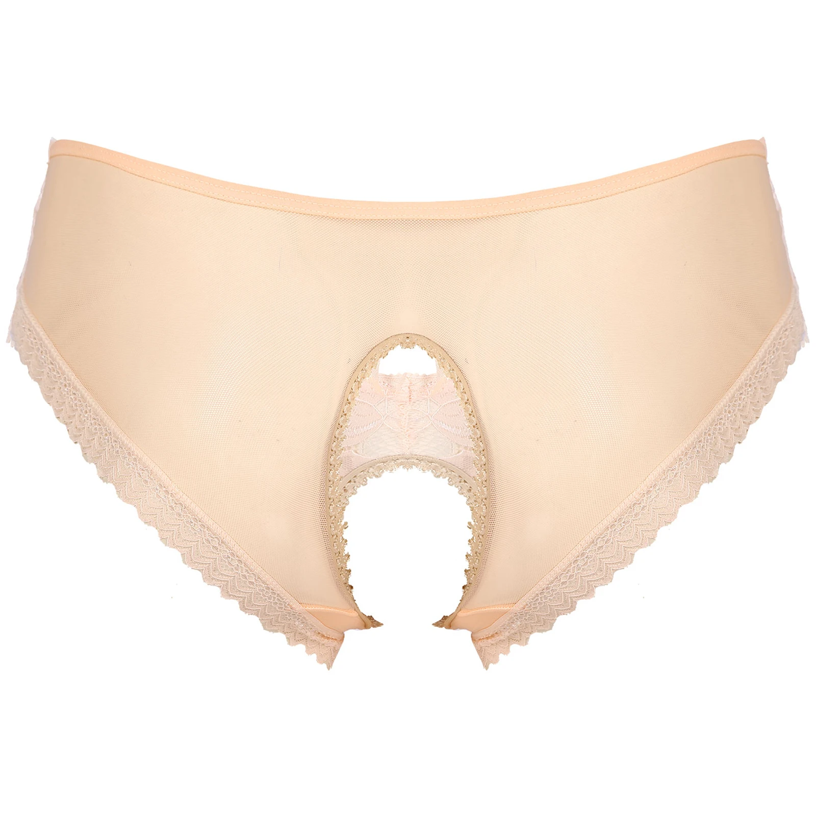 Mens Sissy Ruffled Lace Panties Sexy Underwear Lace Thong Enhance Pouch Bikini Briefs Low Rise Crotchless and Open But Jockstrap