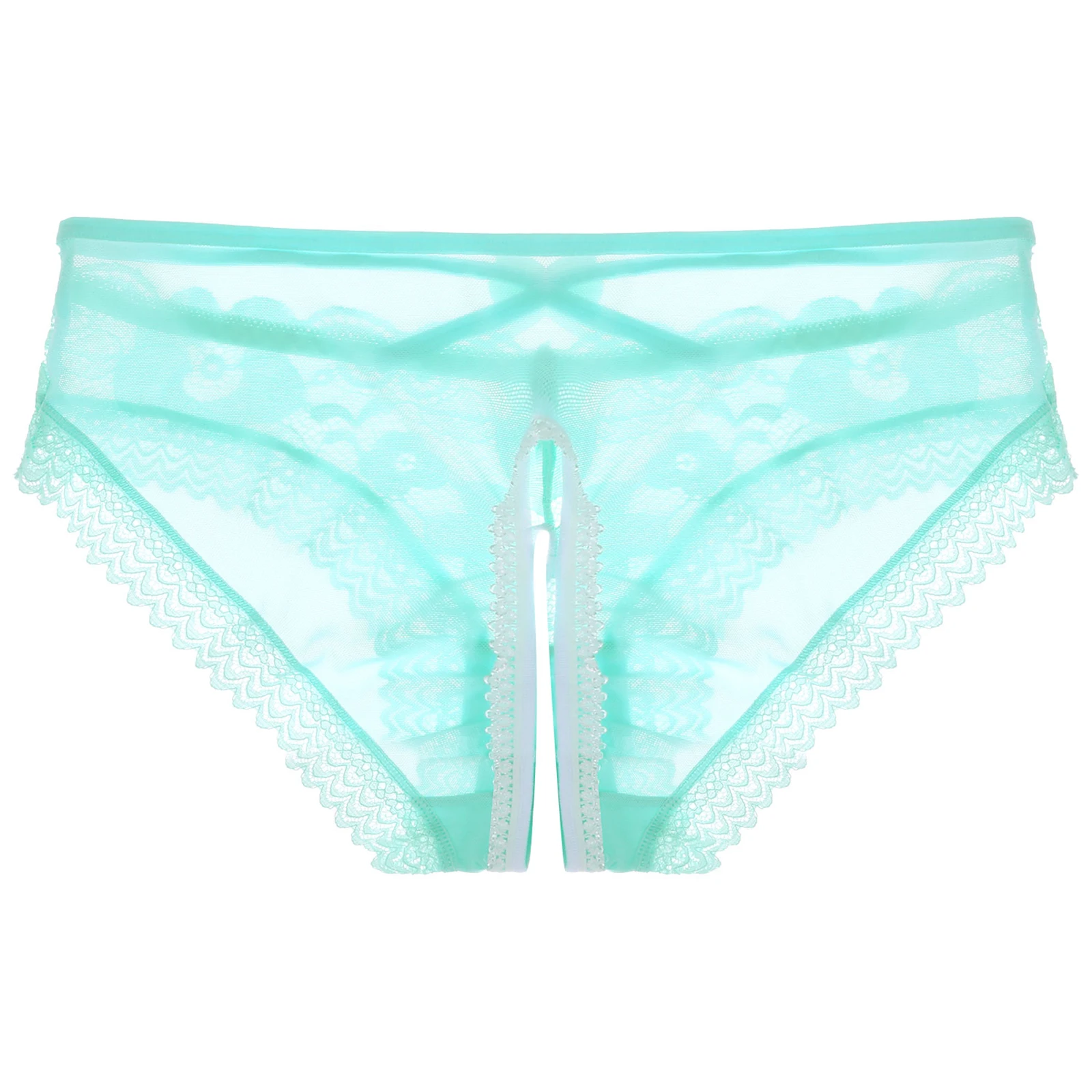 Mens Sissy Ruffled Lace Panties Sexy Underwear Lace Thong Enhance Pouch Bikini Briefs Low Rise Crotchless and Open But Jockstrap