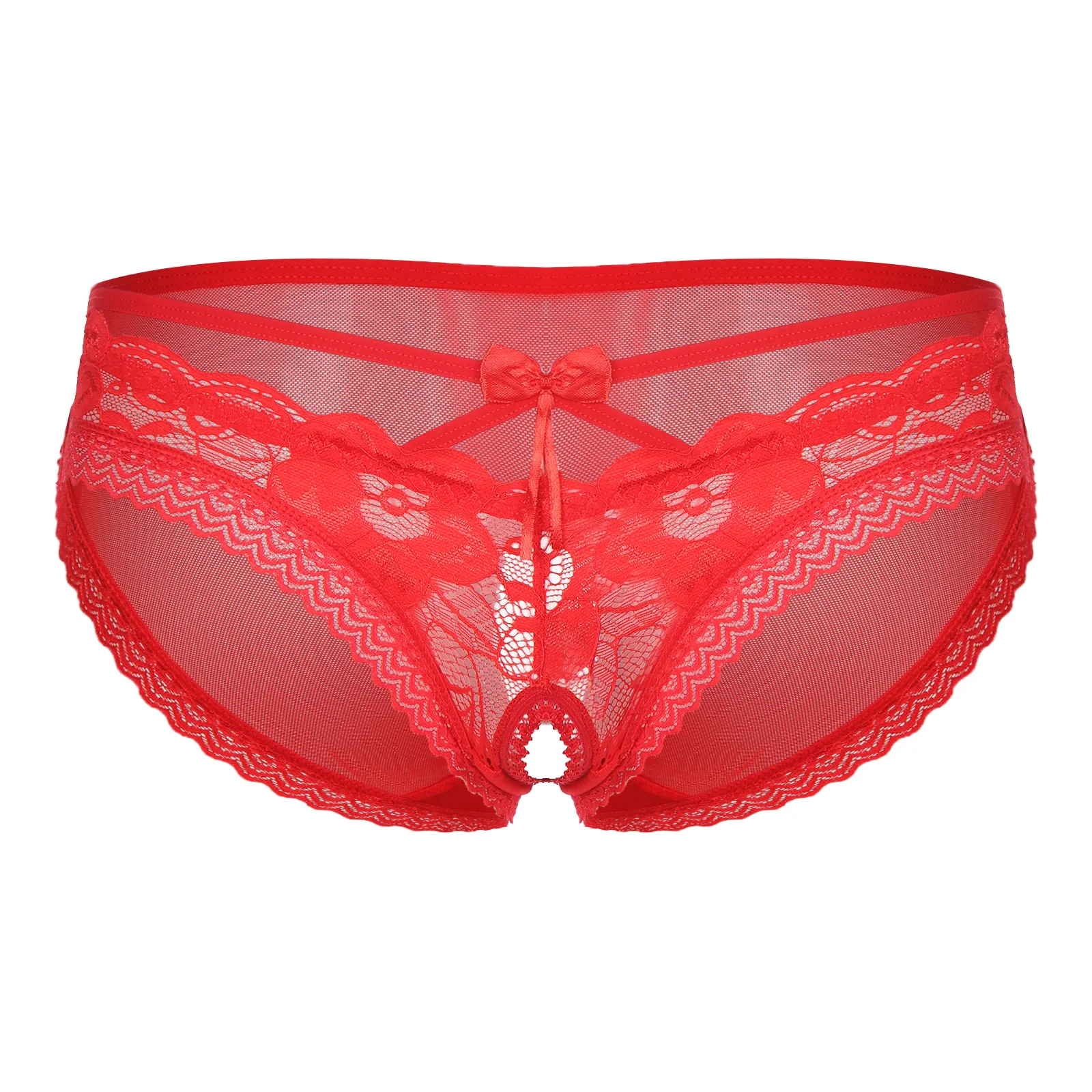 Mens Sissy Ruffled Lace Panties Sexy Underwear Lace Thong Enhance Pouch Bikini Briefs Low Rise Crotchless and Open But Jockstrap