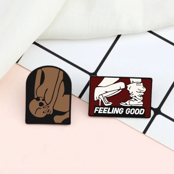 Sexy Enamel Pins for Couples Funny Adult Joke FEELING GOOD Punk Brooches Women Men Jacket Lapel Badges Lovers Dates Jewelry Gift