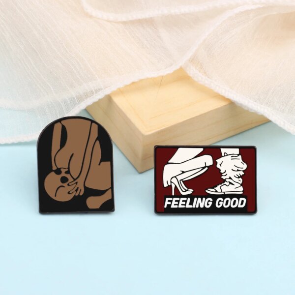 Sexy Enamel Pins for Couples Funny Adult Joke FEELING GOOD Punk Brooches Women Men Jacket Lapel Badges Lovers Dates Jewelry Gift