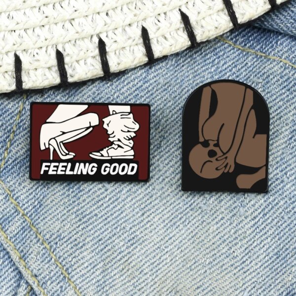 Sexy Enamel Pins for Couples Funny Adult Joke FEELING GOOD Punk Brooches Women Men Jacket Lapel Badges Lovers Dates Jewelry Gift