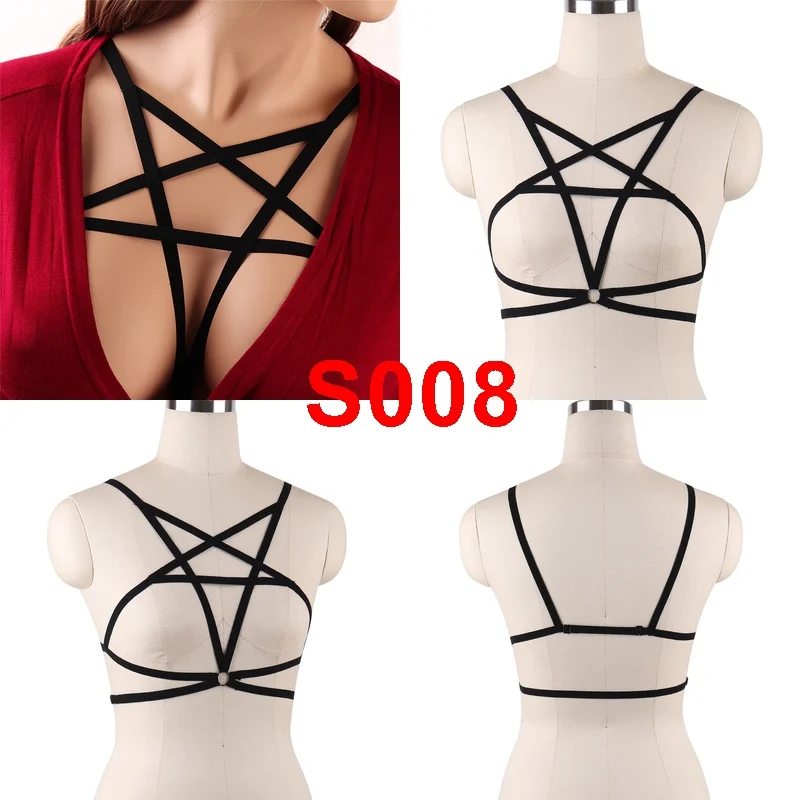 BONDAGE STRAPPY Body Harness Bra Pentagram Crop Top Lingerie Black Women Sexy Cage Belt Punk Elastic Dance Club Rave Bralette