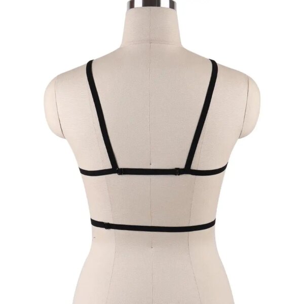 Body Harness Bra Pentagram Crop Top Lingerie Black Women Sexy Cage Belt Punk Elastic Dance Club Rave Bralette