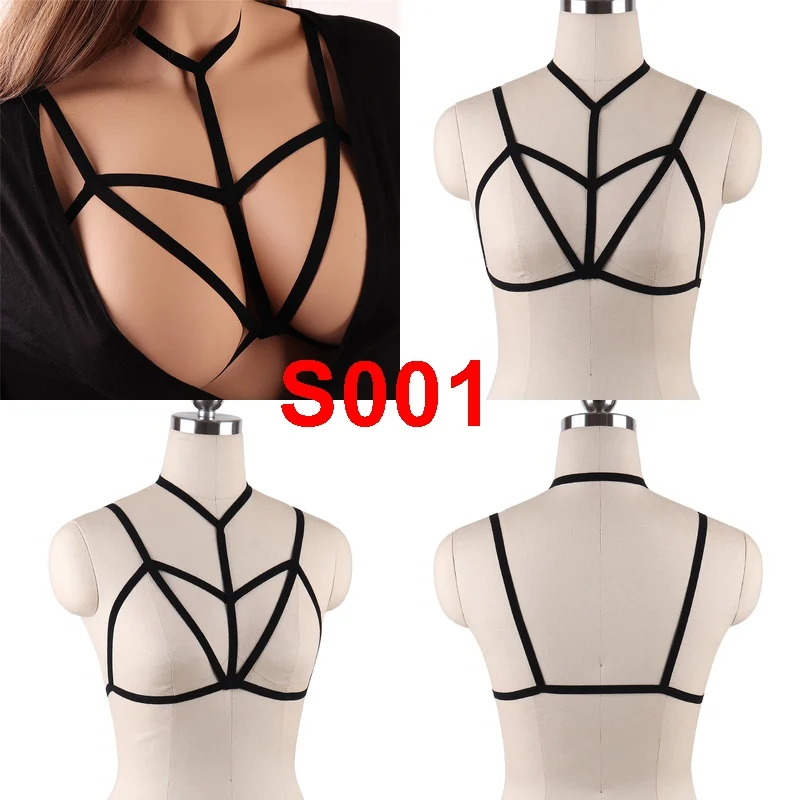 BONDAGE STRAPPY Body Harness Bra Pentagram Crop Top Lingerie Black Women Sexy Cage Belt Punk Elastic Dance Club Rave Bralette