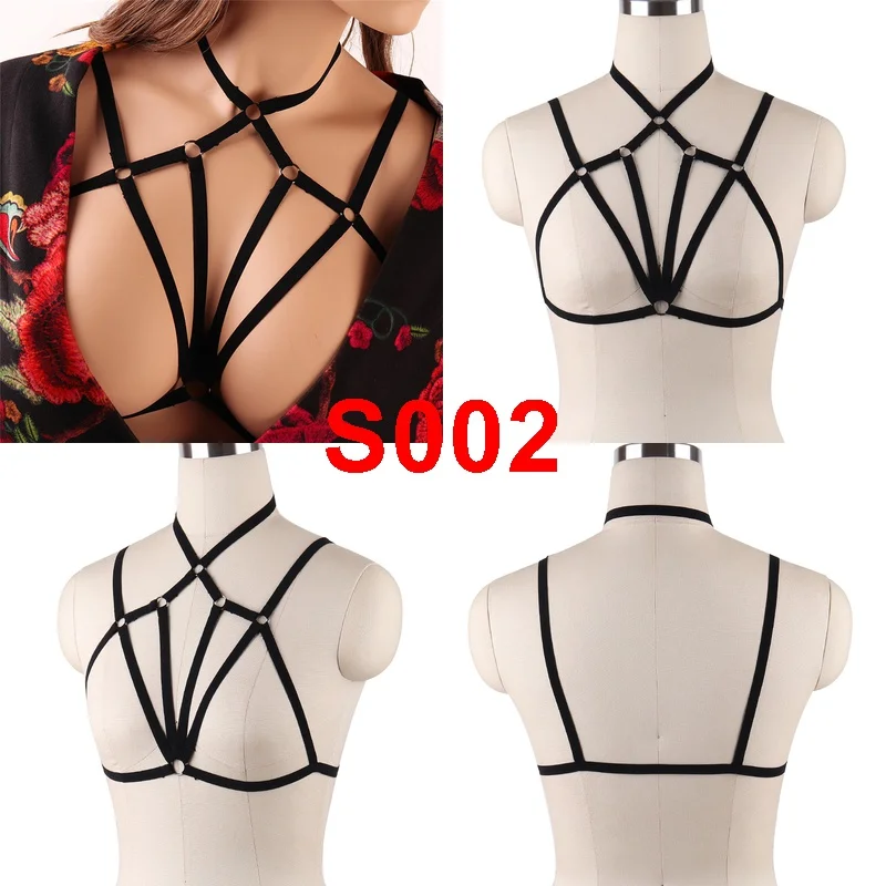 BONDAGE STRAPPY Body Harness Bra Pentagram Crop Top Lingerie Black Women Sexy Cage Belt Punk Elastic Dance Club Rave Bralette