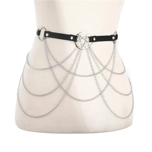 Layer Pentagram Waist Chain Belt Women Sexy Belly Chains Bikini Dress Goth Body Harness Chains Fetish Clothing Exotic Accessorie