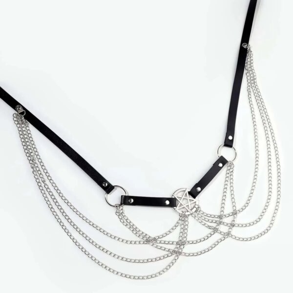 Layer Pentagram Waist Chain Belt Women Sexy Belly Chains Bikini Dress Goth Body Harness Chains Fetish Clothing Exotic Accessorie