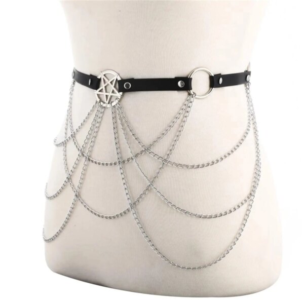 Layer Pentagram Waist Chain Belt Women Sexy Belly Chains Bikini Dress Goth Body Harness Chains Fetish Clothing Exotic Accessorie