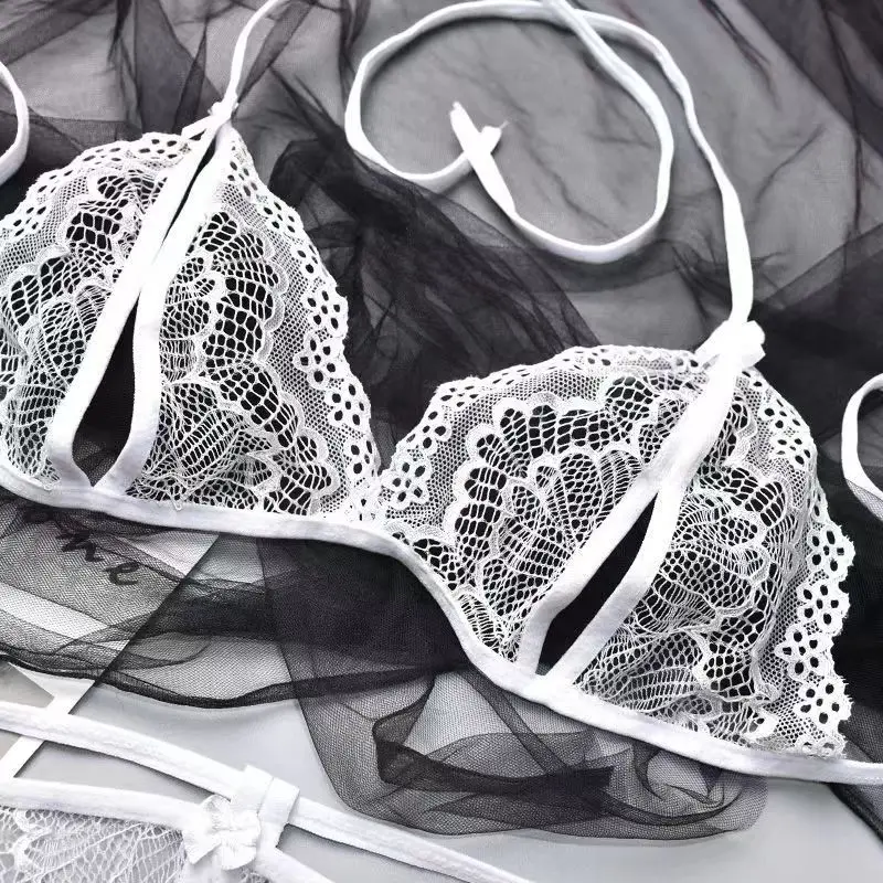 Women's Detachable Three Point Two-piece Set Sexy Open Crotch Mini Panties Seductive Lace Lingerie Hot Thong Strap Underwear