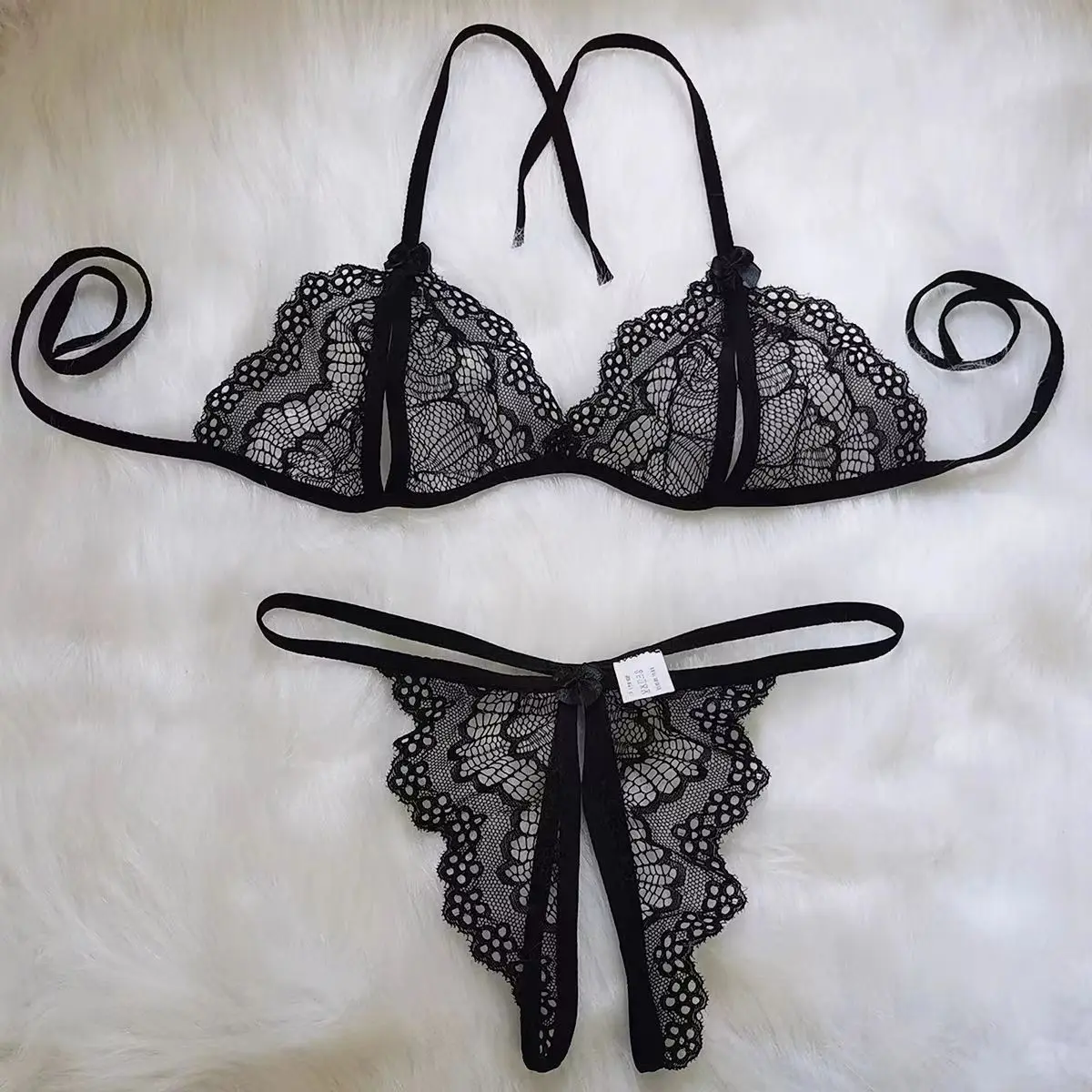 Women's Detachable Three Point Two-piece Set Sexy Open Crotch Mini Panties Seductive Lace Lingerie Hot Thong Strap Underwear