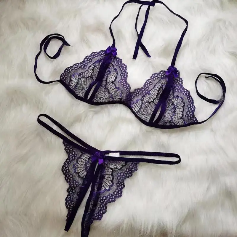 Women's Detachable Three Point Two-piece Set Sexy Open Crotch Mini Panties Seductive Lace Lingerie Hot Thong Strap Underwear