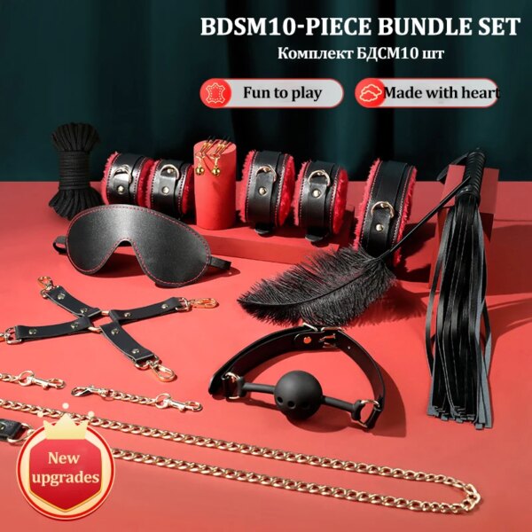BDSM bondage 10 suit Adult Sex Toys Plush Set Handcuffs Nipple Clips Whip  Exotic Bundled Bedding Set Sex Toys