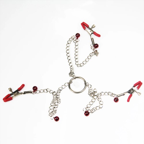 Novelty Adjustable Three-Headed Metal Nipple Clamps Clitoris Clip BDSM Bondage Restraints Adult Sex Toys For Couple