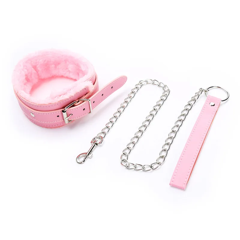 Sexy Pink PU Leather Chain Collar with Leash BDSM Bondage Sex Toys Fetishs Collar Adult Games Sex Accessories Toys for Adults