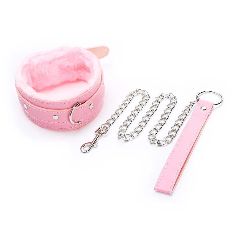 Sexy Pink PU Leather Chain Collar with Leash BDSM Bondage Sex Toys Fetishs Collar Adult Games Sex Accessories Toys for Adults