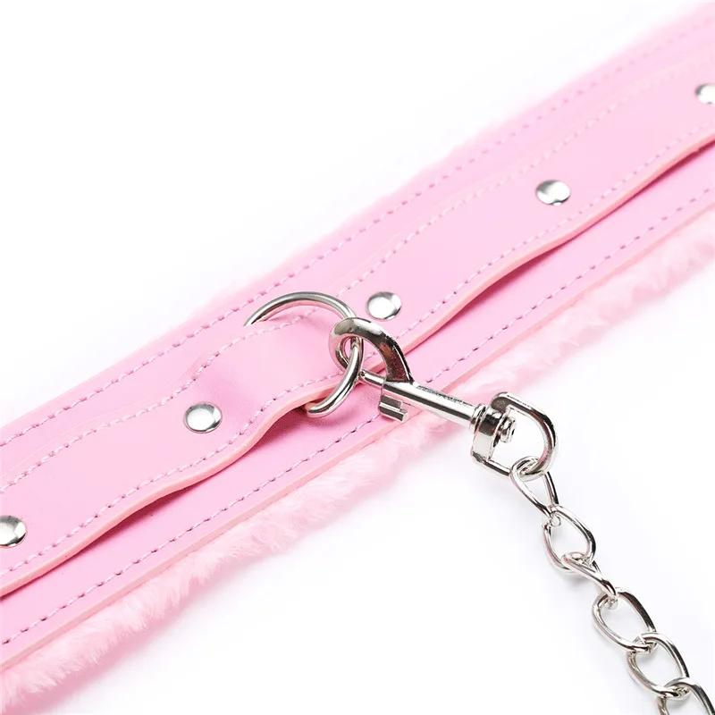 Sexy Pink PU Leather Chain Collar with Leash BDSM Bondage Sex Toys Fetishs Collar Adult Games Sex Accessories Toys for Adults