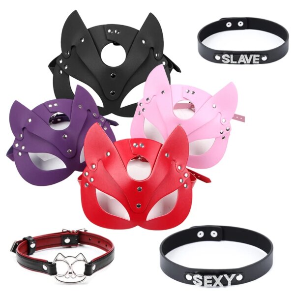 Sex Adult Products SM Sex Toy Fetish BDSM Female Leather Eye Mask & Collar Cosplay Adult Mask Game Masquerade Party Face Masks