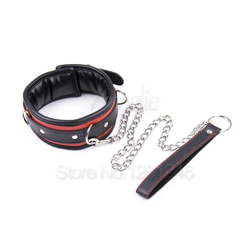 BDSM Leather Dog Collar Slave Bondage Belt With Chains Can Lockable, Fetish Erotic Sex Products Adult Toys For Woman Men Couples