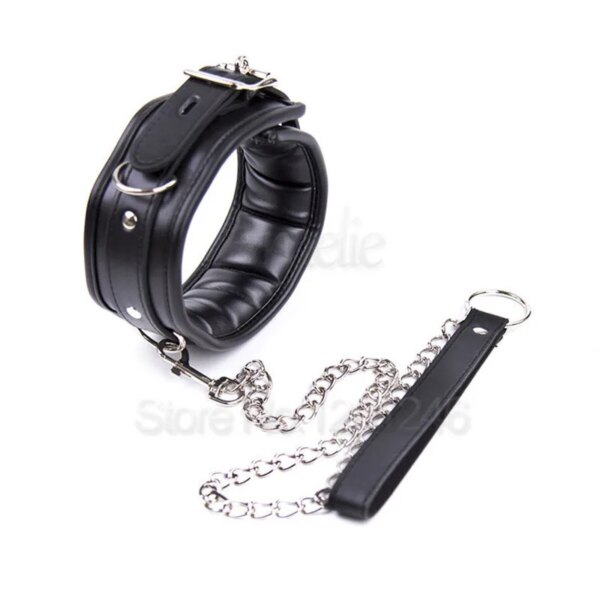 BDSM Leather Dog Collar Slave Bondage Belt With Chains Can Lockable, Fetish Erotic Sex Products Adult Toys For Woman Men Couples