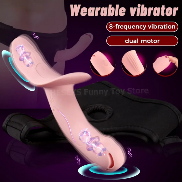 Wearable Vibrator for Lesbian Strap On Dildo Clitoris Stimulator Vibrating Sex Toys Belt Dildos for Gay Women