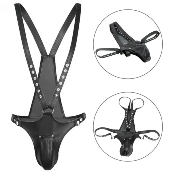 Leather Sexy Underwear Pants for Men Gay Chastity Cage Harness Strapon Kit Adult Games Bondage Set Erotic Products Sex Toys Shop