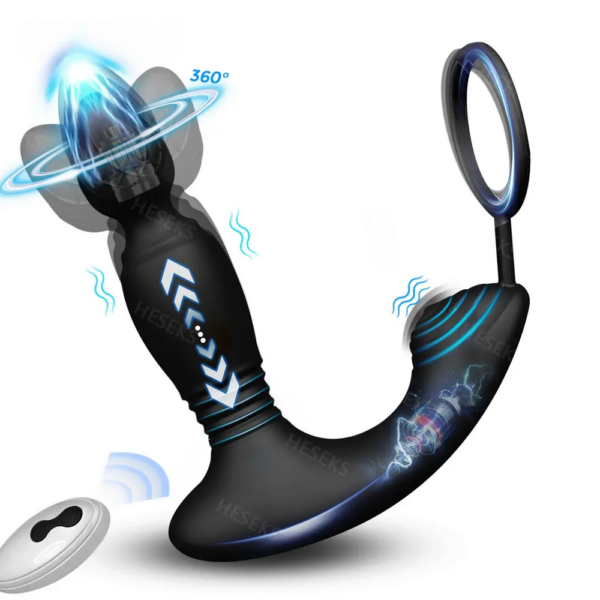 Male Thrusting Prostate Massager Wireless Remote Control Anal Plug Dildo Butt Plug Telescopic Cock Ring Sex Toys for Men