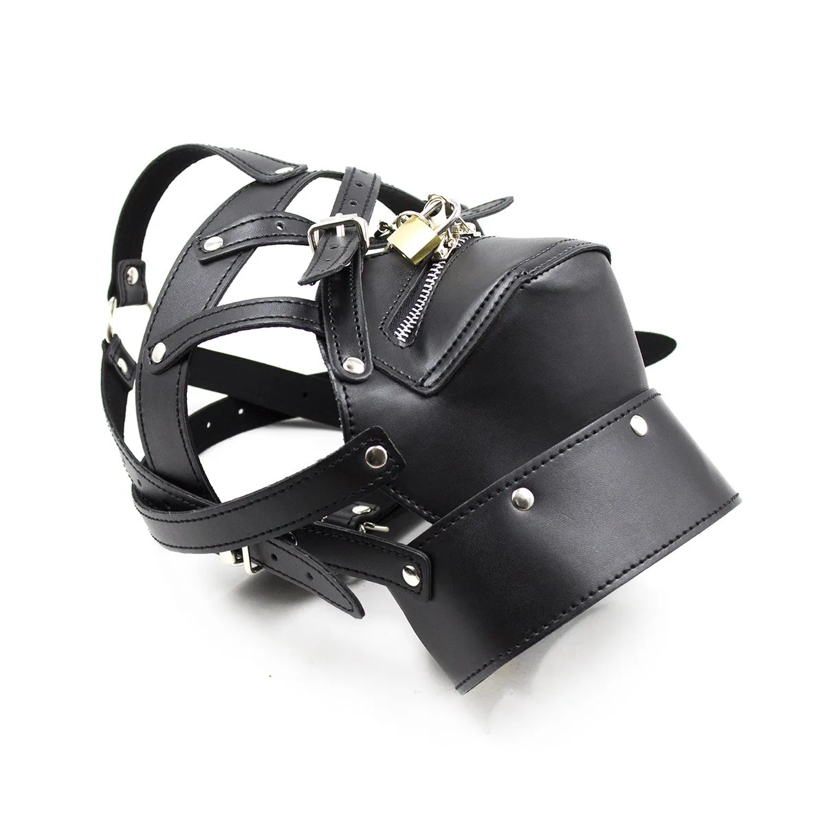 BDSM Sex Black Pu Leather Head Bondage Hood Mask Open Eye Mouth with Erotic Couple Flirting Toys Adjustable Mask Cosplay Harness